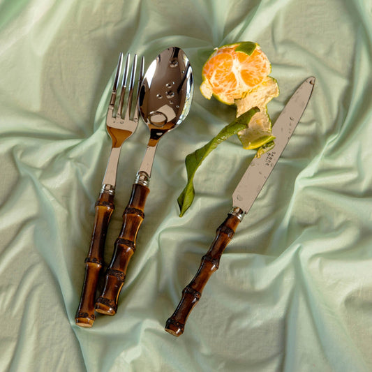 4 pieces cutlery set - Panda, Dark bamboo