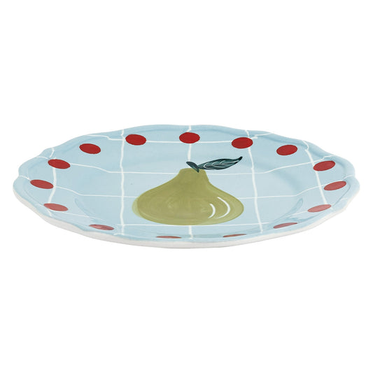Light Blue Fruit Plate Pois Rim