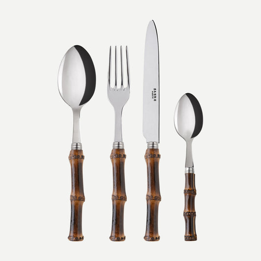 4 pieces cutlery set - Panda, Dark bamboo