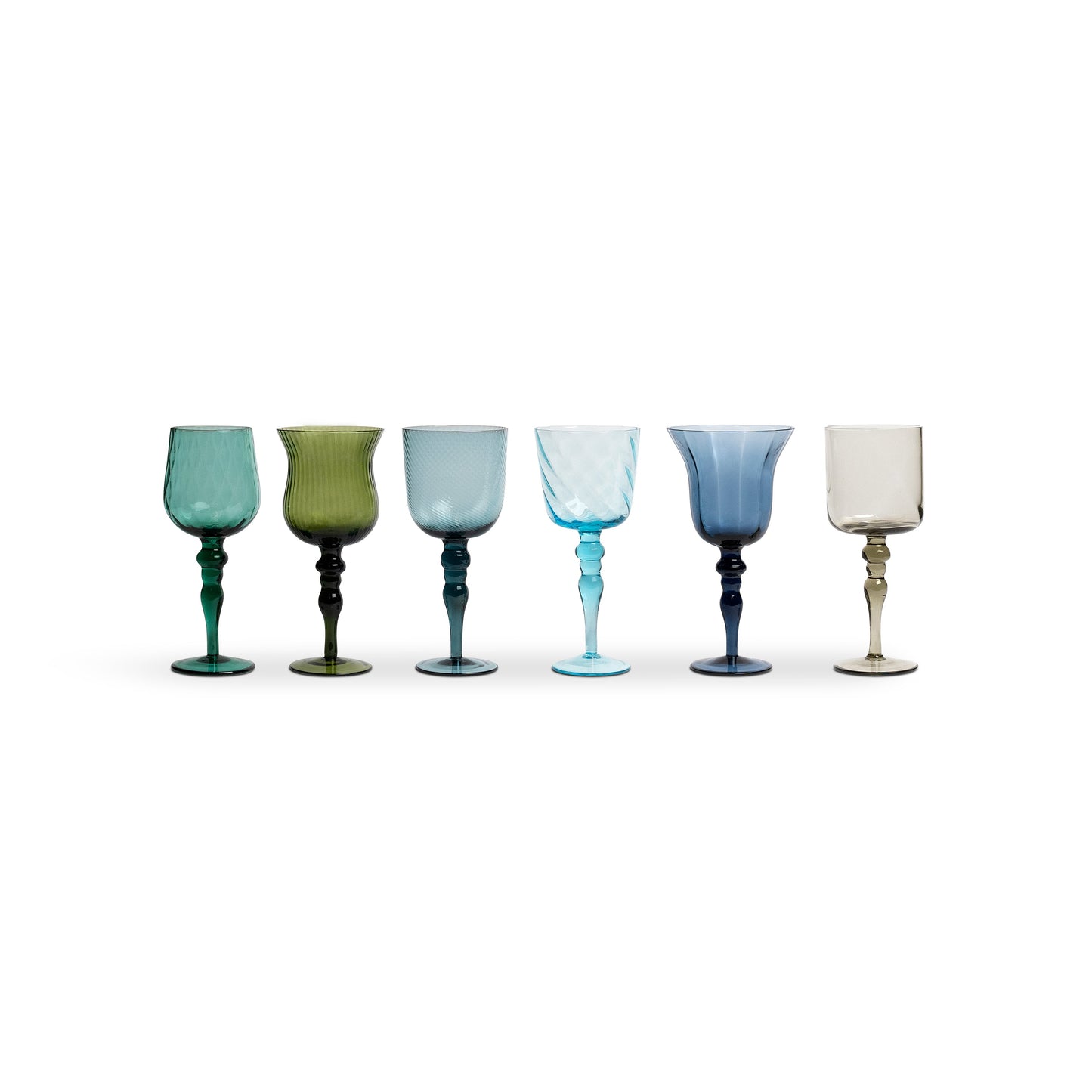 Set 6 Goblets Texture Blue/Green Nuances